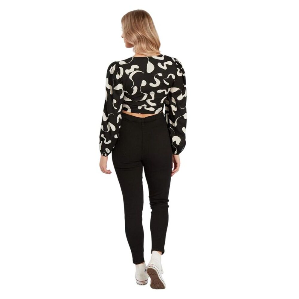 Influence Womens/Ladies Front Tie Crop Top / Black - Picture 2 of 2